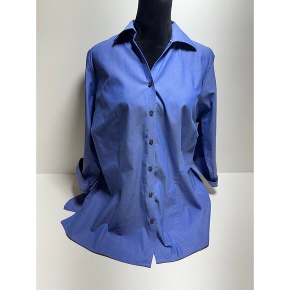 Lands End Women’s Sz 18W Blue Button Up No Iron Pin Point Oxford Business Office - Picture 1 of 7
